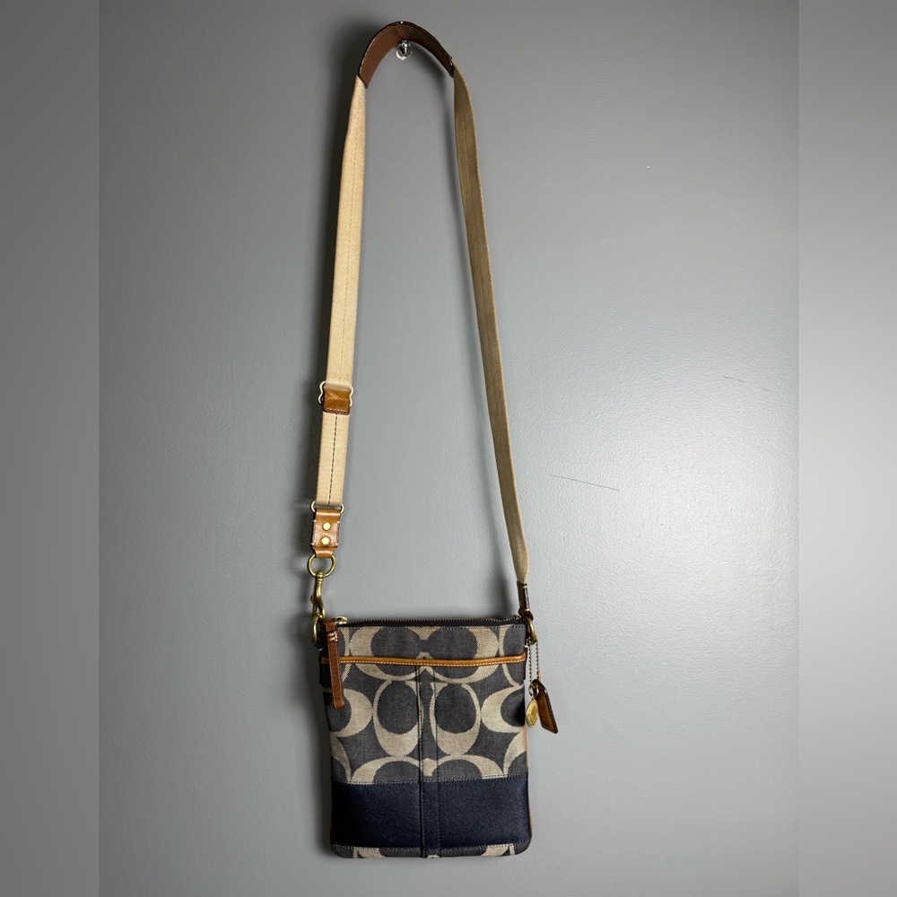 Coach Denim Signature Top Zip Swingpack Crossbody Bag #40758 - Picture 1 of 6